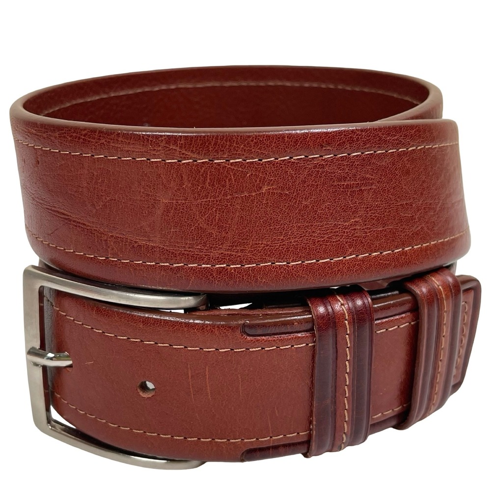Vera Pelle‎ Leather Belt Mens 40" Brown Made in Italy Silver Buckle Butter Soft